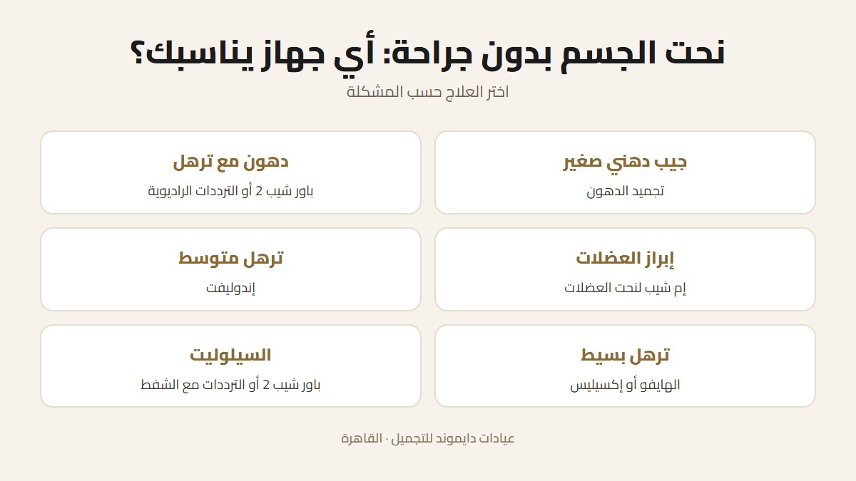 أي جهاز لنحت الجسم بدون جراحة يناسب كل مشكلة